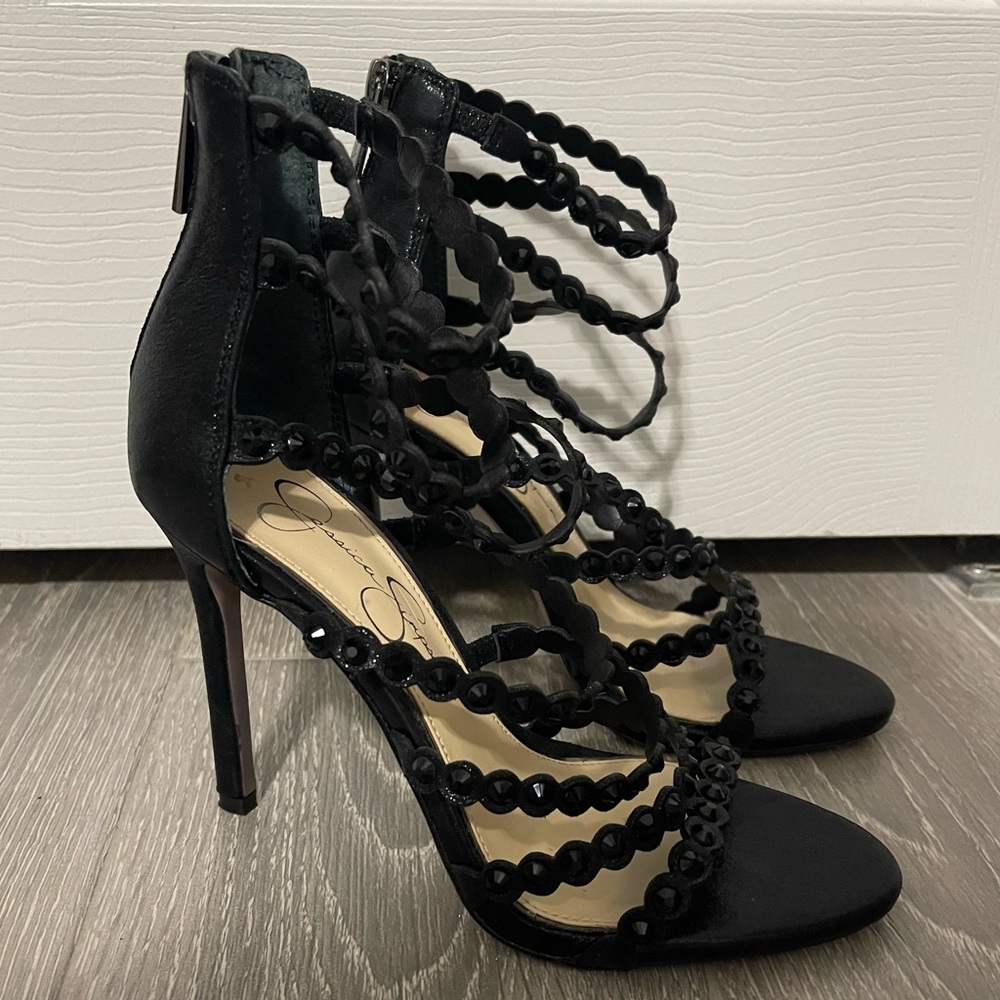 Jessica Simpson Black Beaded Heels size 5.5
